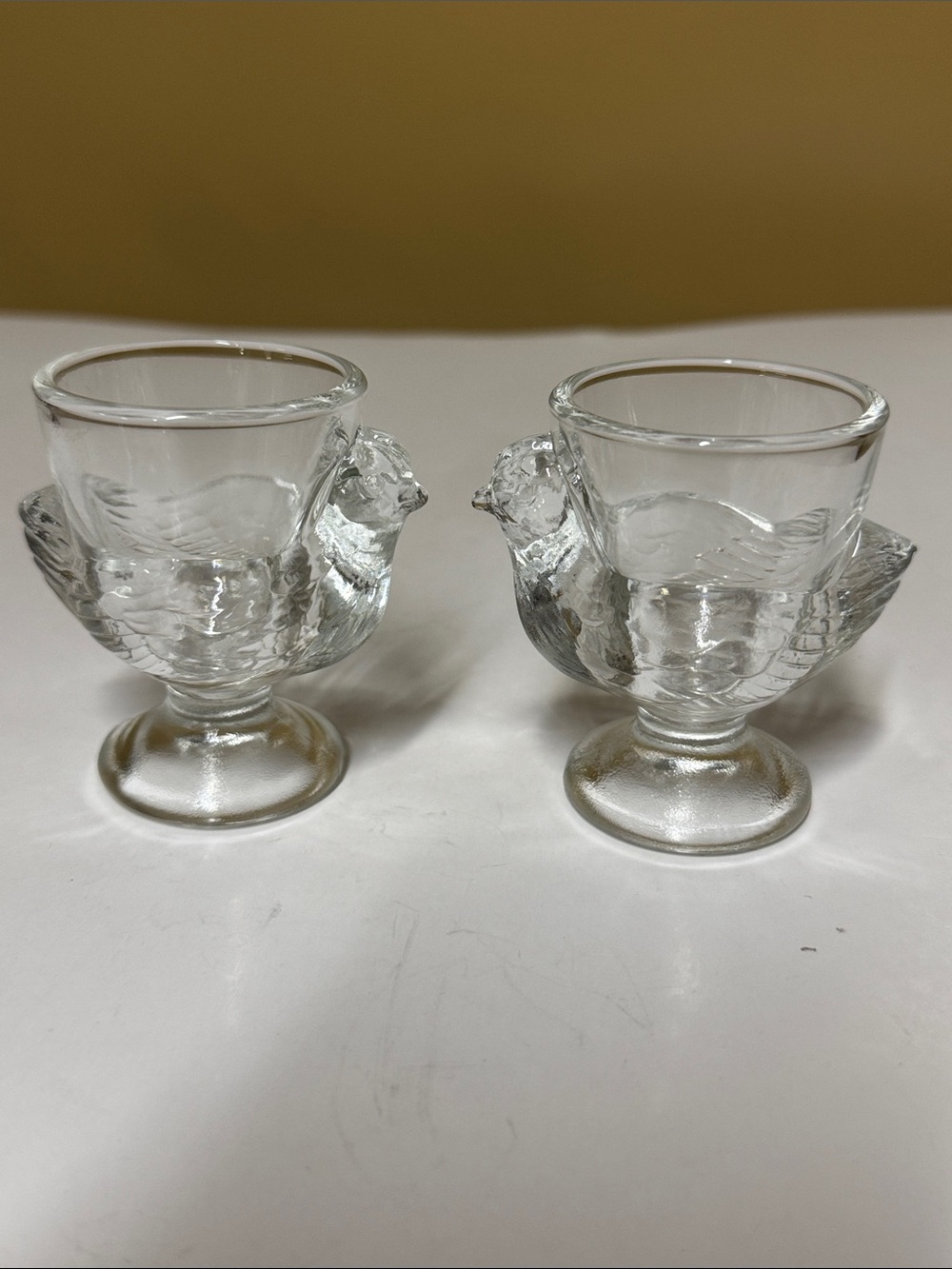 Egg Cup, Clear Glass, Chick Hen Chicken, 2¾"x2¾"x1⅞" France